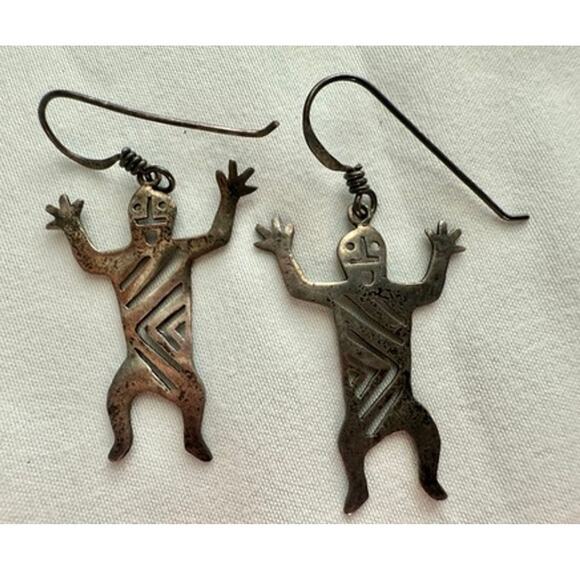 Vintage PRECIV Sterling Silver Modernist Dancing Man Earrings - Picture 3 of 7